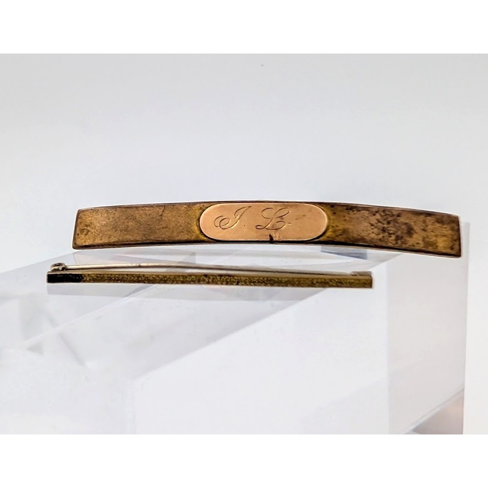 Antique Victorian WEHCO Engraved Monogram and Unbranded Bar Pin Lot Gold Tone - Picture 1 of 12